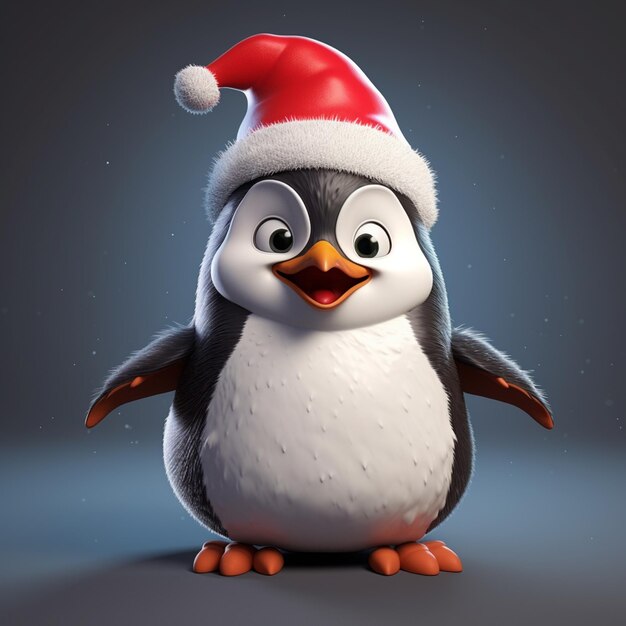 Photo a close up of a penguin wearing a santa hat generative ai