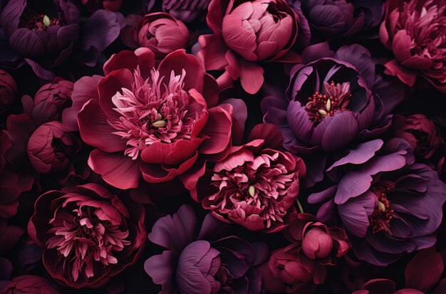 close up of peonies in dark