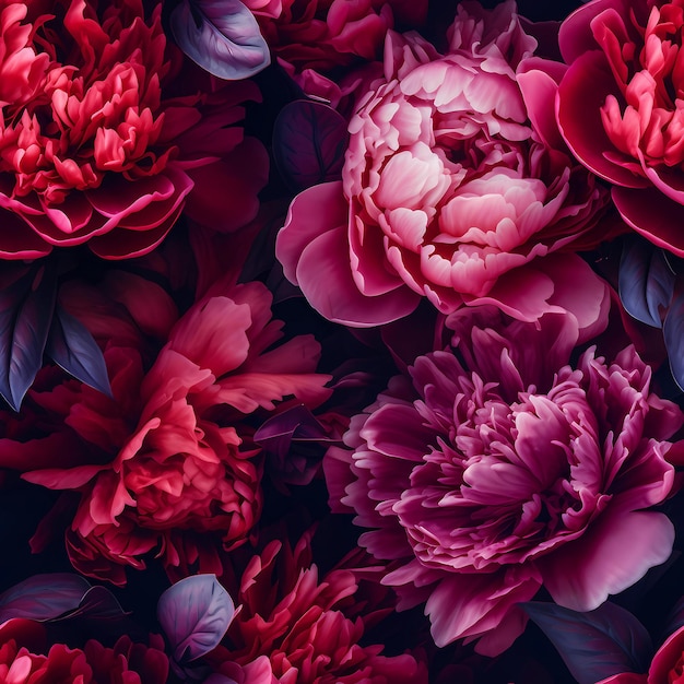 close up peony flower seamless pattern