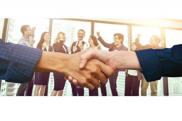 Close up people hands shake business partnership success,Shake hand good job concept