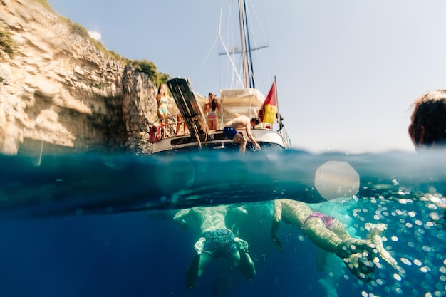 close-up of people in sea