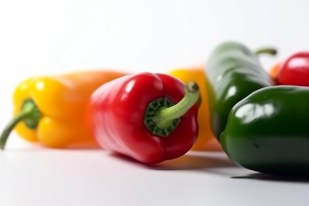 Close up of Peppers on white background with copy space Healthy vegan vegetarian food concept