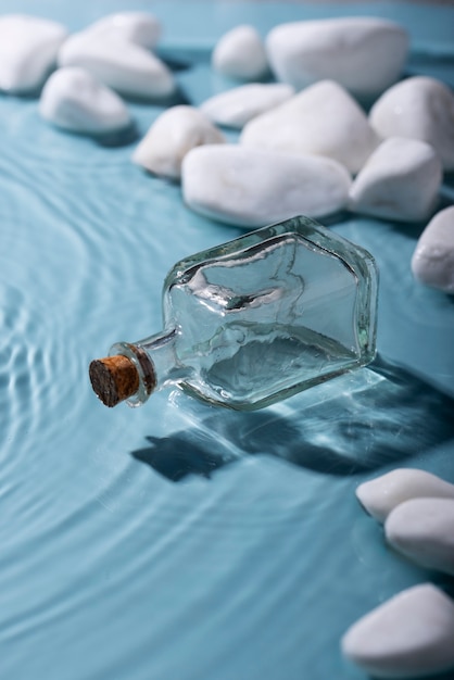 Photo close up on perfume  floating on water