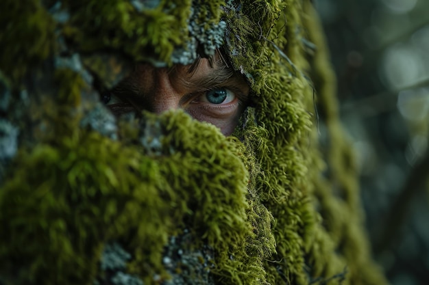 Photo close up of person covered in moss