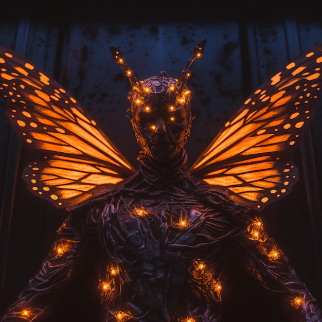 A close up of a person dressed in a butterfly costume generative ai