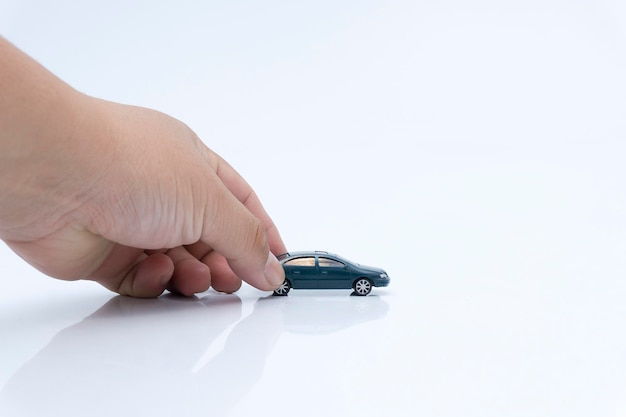 Close-up of person hand over white background