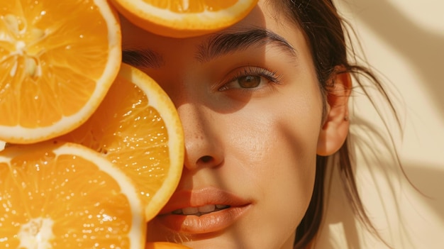Photo a close up of a person holding orange slices suitable for healthy lifestyle concepts