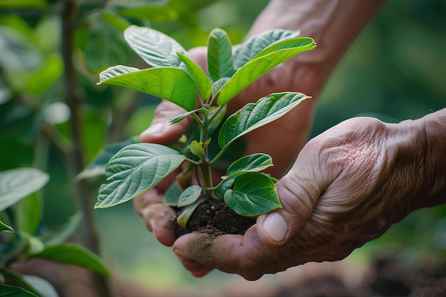 植物を握っている人のクローズアップ