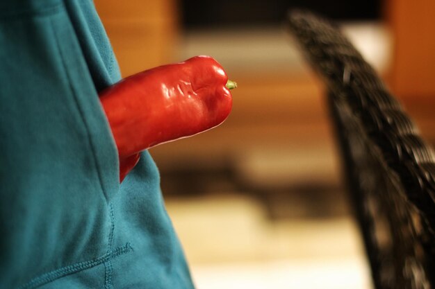 Photo close-up of person holding red chili peppers