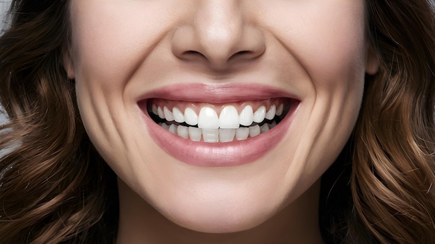 close up of a person mouth with a smile showing white fresh teeth