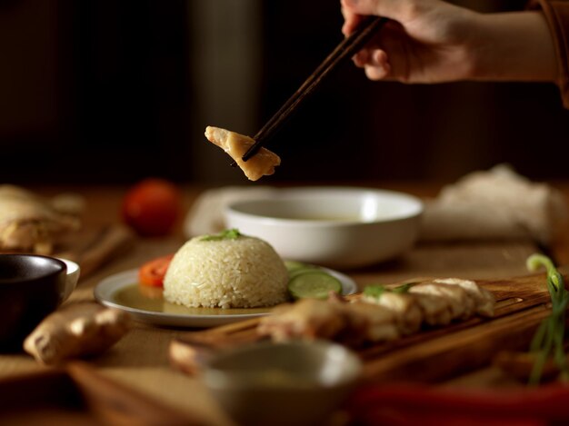 Photo close-up of person preparing food on table