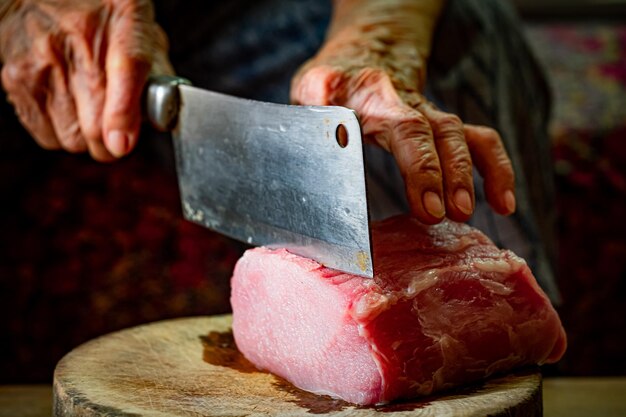 Photo close-up of person preparing food on table