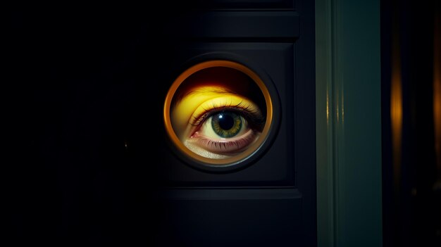 Close up of person's eye through hole in door Generative AI