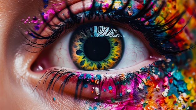 Крупный план глаза человека с красочной краской на нем Генеративный ИИ