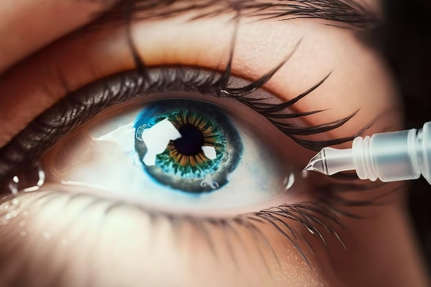 A close up of a person's eye with eye drop