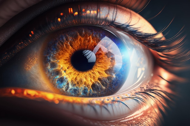 生成 AI の中心に眼球がある人の目のクローズ アップ