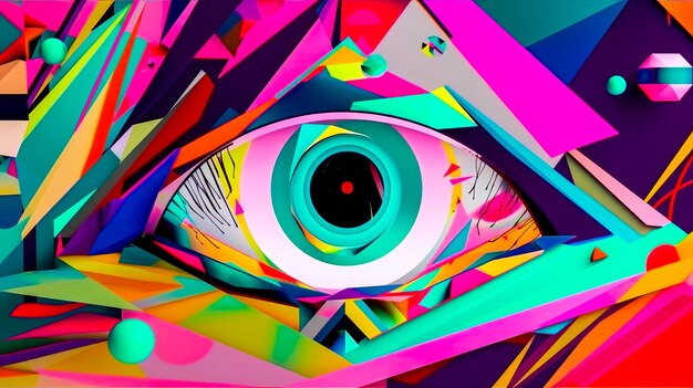 Photo close up of person's eye with multicolored background generative ai