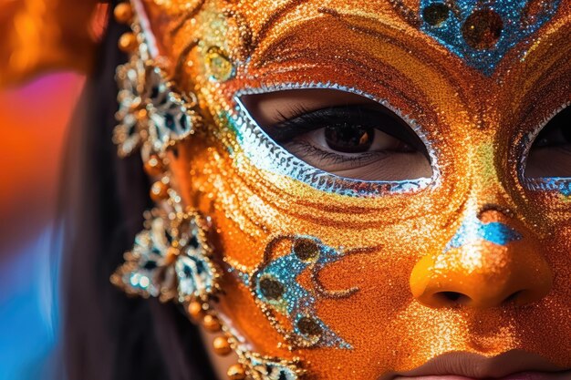 A close up of a person's eyes behind a masquerade mask generative ai