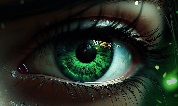 한 사람 의 초록색 눈 의 클로즈업
