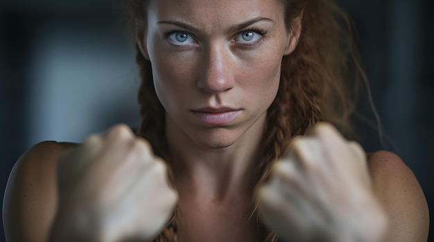 Photo a close up of a person showing strength in a powerful dynamic background