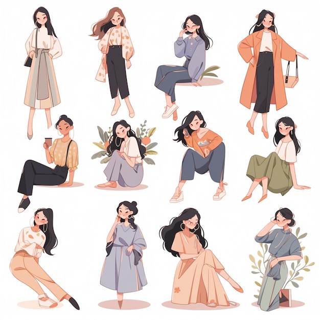 Photo a close up of a person sitting on a floor with different outfits generative ai