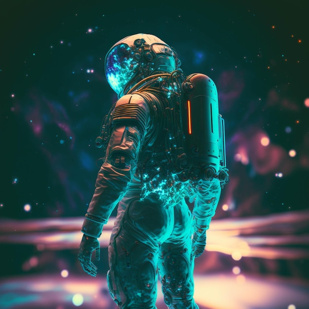 A close up of a person in a space suit with a backpack generative ai