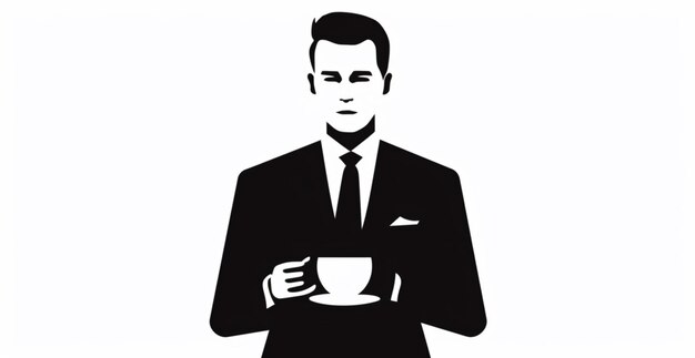 A close up of a person in a suit holding a cup of coffee generative ai