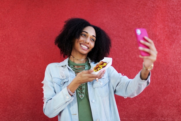 Close up on person taking photo of food