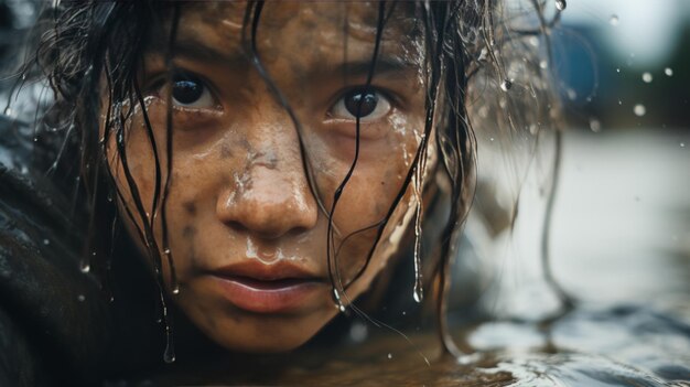 水中の人物のクローズアップ