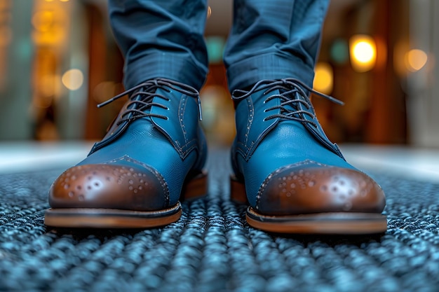 Close Up of Person Wearing Blue Shoes