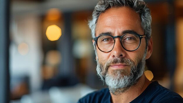 Photo close up of person wearing glasses