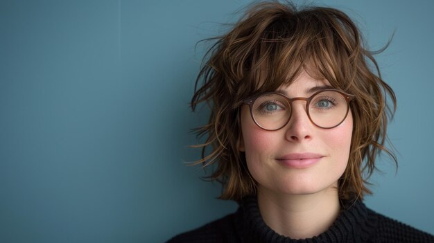 Photo close up of person wearing glasses