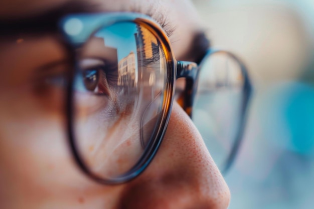 Photo close up of person wearing glasses