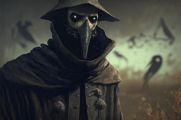 Close up of a person wearing a plague mask generative ai