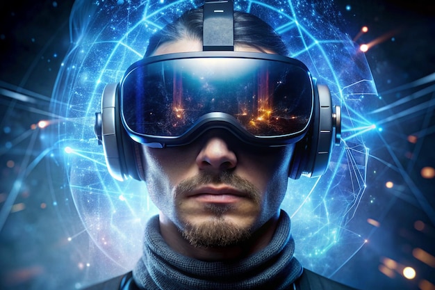 close up of a person wearing a virtual reality headset