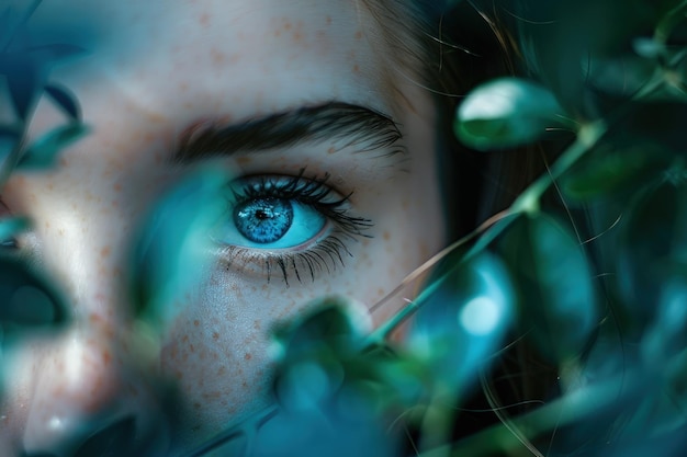 A close up of a person with blue eyes