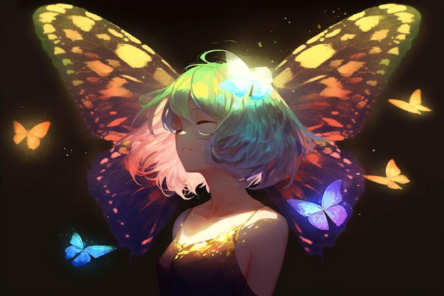Close up of a person with butterfly wings generative ai