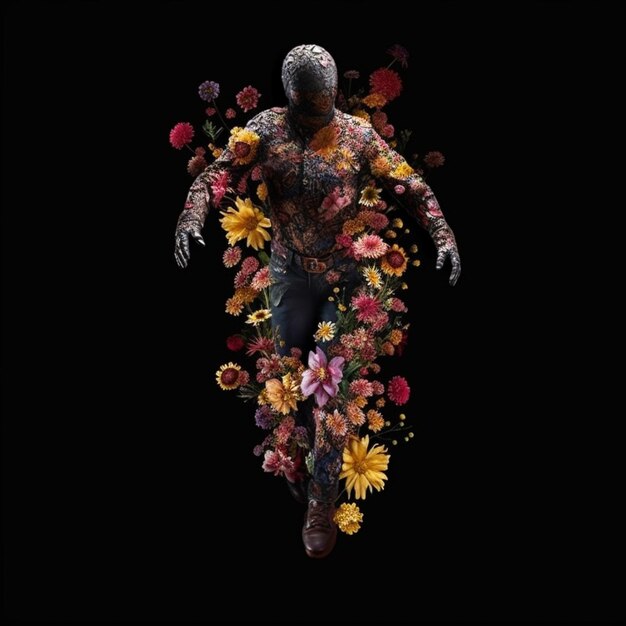 A close up of a person with flowers on their body generative ai