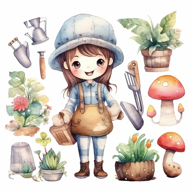 a close up of a person with a hat and gardening equipment generative ai