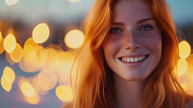 Photo close up of person with long red hair