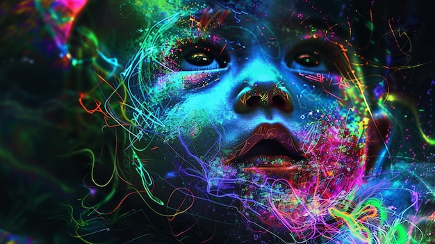 a close up of a person with a neon face and body generative ai