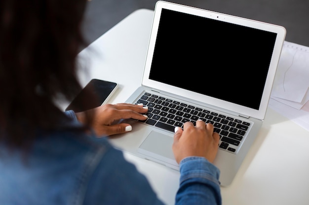 Photo close up on person working on device