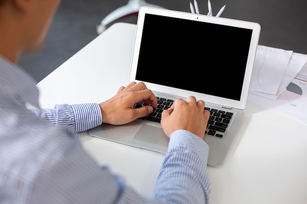 Photo close up on person working on device