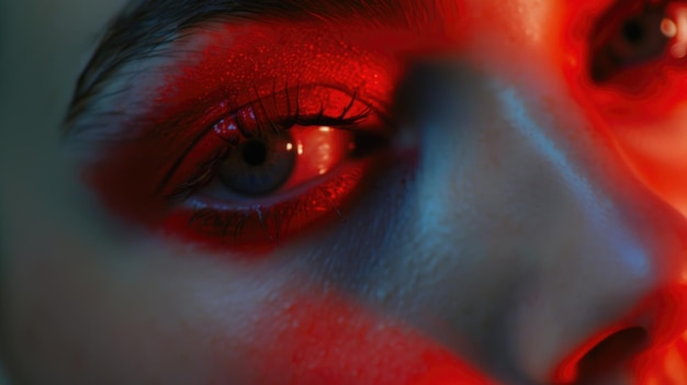 Photo a close up of a person39s eye with red light perfect for technology or scifi concepts