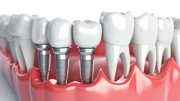 Photo a close up of a person39s teeth with a few missing teeth and a few implants