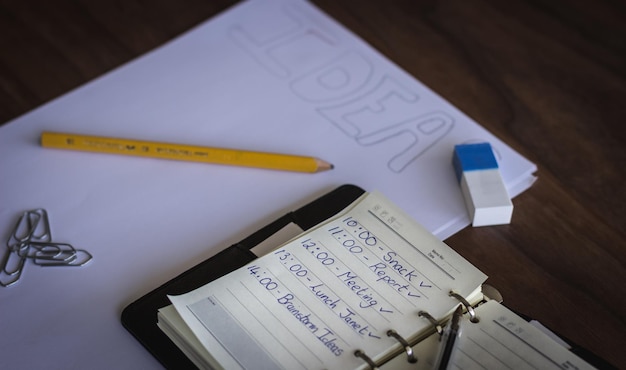 Close-up of personal organizer on table