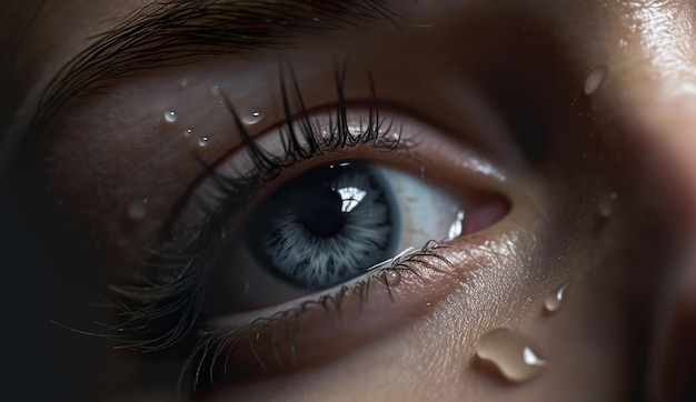 A close up of a persons eye with water droplets on it generative ai image