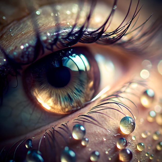 Photo a close up of a persons eye with water drops