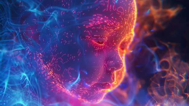 a close up of a persons face with a glowing background generative ai