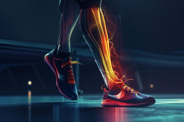 a close up of a persons legs with glowing legs generative ai